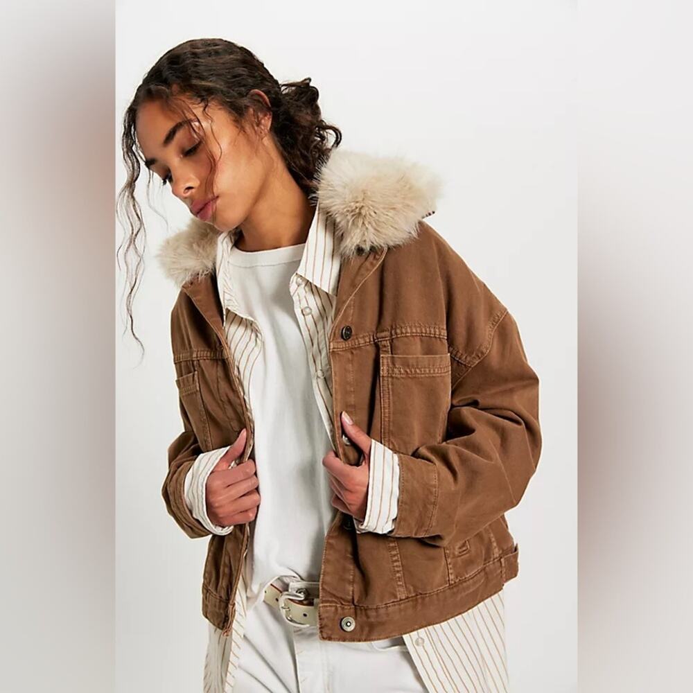 We The Free Opal Swing Faux Fur Collar Jacket